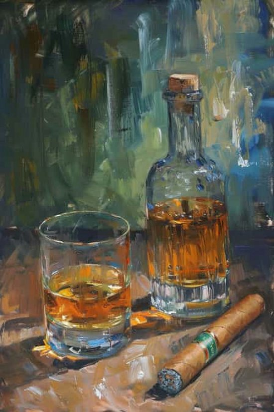 Whisky Poster - Sigaar - Drank - Stijlvolle - Illustratie - Luxe - posters - formaat 60x90cm - Wanddecoratie - 3219