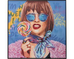J-Line wanddecoratie Graffiti Vrouw Lolly - canvas/verf - mix