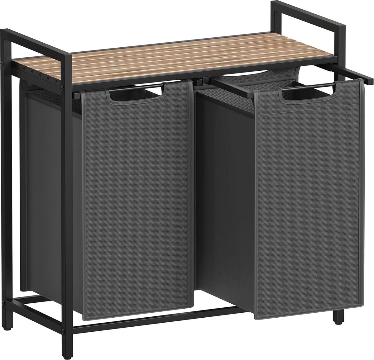 Goedkoopste FurnStar - Wasmand - Wasmand met 2 compartimenten - Uittrekbare en verwijderbare waszakken - Wassorteerder - Plank - Metalen frame - 2 x 46L - 73 x 33 x 72 cm - Rustiek bruin en grijs