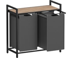 FurnStar - Wasmand - Wasmand met 2 compartimenten - Uittrekbare en verwijderbare waszakken - Wassorteerder - Plank - Metalen frame - 2 x 46L - 73 x 33 x 72 cm - Rustiek bruin en grijs