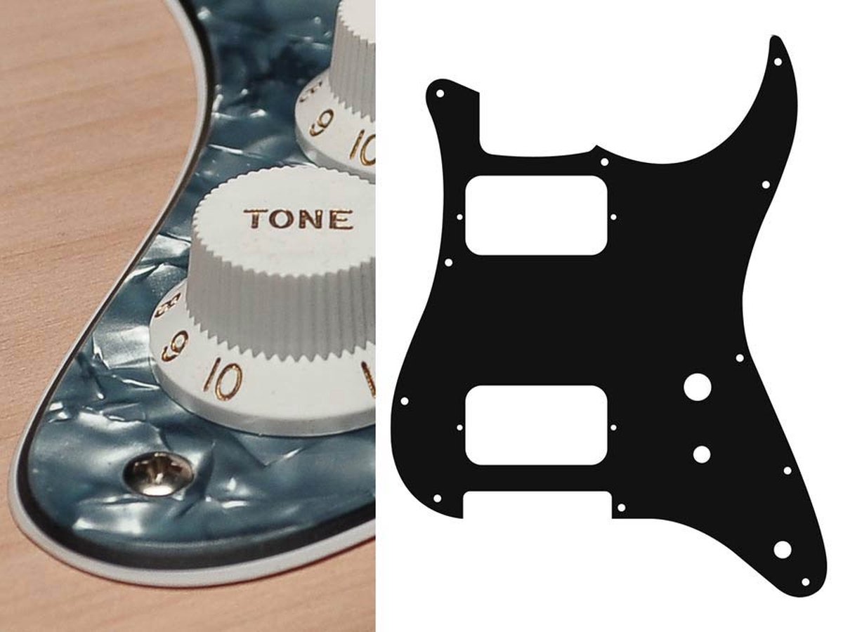 Boston ST-331-PB pickguard, Stallion, HH, 2 pot holes, toggle switch, 3 ply, pearl black