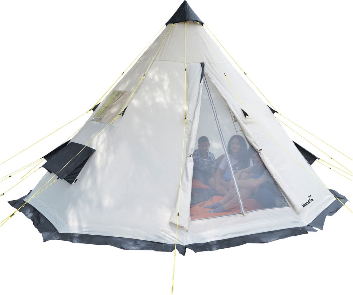 Skandika Tipi Goathi Protect - Kampeertent voor 6/10 personen, ingenaaid grondzeil, muskietennet, 2,5 m stahoogte, 3000 mm waterkolom, stalen stokken | Indianentent, festivaltent, buitentent