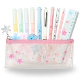 Ainy - Luxe Sakura 23-delig Schrijfset - etui gevuld met uitwisbare pen , potloden, markers, fineliners, gum, liniaal, stickers, pennen en meer - pennenzak set voor meisjes en jongens - kawaii middelbare schoolspullen