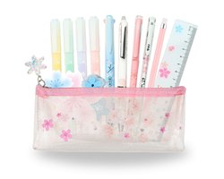Ainy - Luxe Sakura 23-delig Schrijfset - etui gevuld met uitwisbare pen , potloden, markers, fineliners, gum, liniaal, stickers, pennen en meer - pennenzak set voor meisjes en jongens - kawaii middelbare schoolspullen