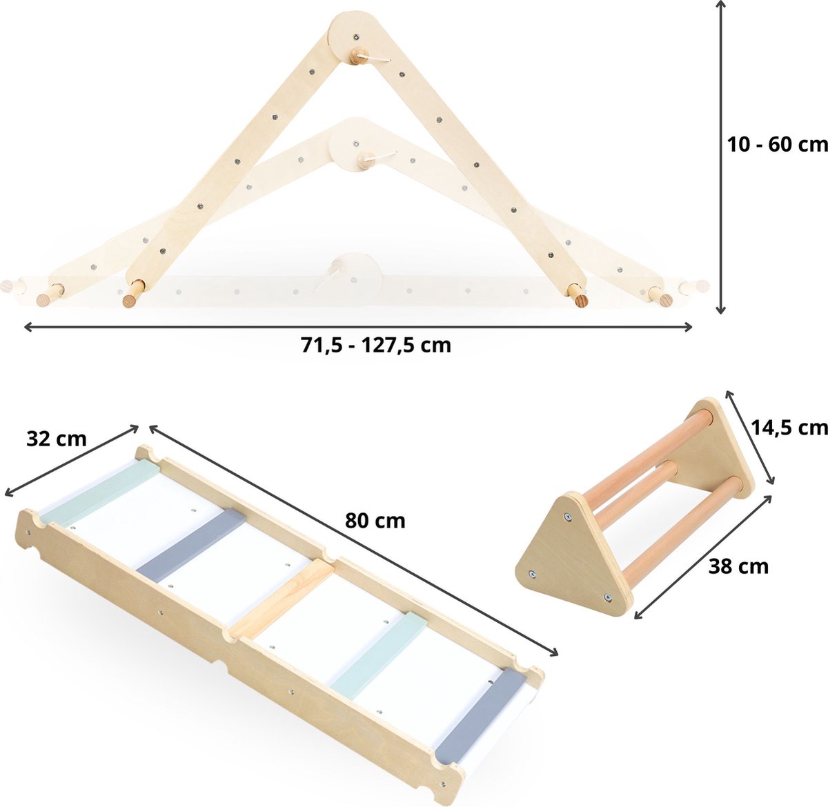 Mamabrum Houten Klimrek - Binnen Speeltuin - 2in1 Rocker, Ladder en Klimmuur, 9 Sporten, Dubbelzijdige Board, Klimladder — afbeelding 13