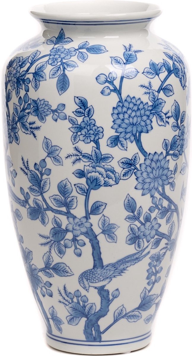 Goodwill Vaas Bird of Paradise Porselein Wit-Blauw H 37 cm
