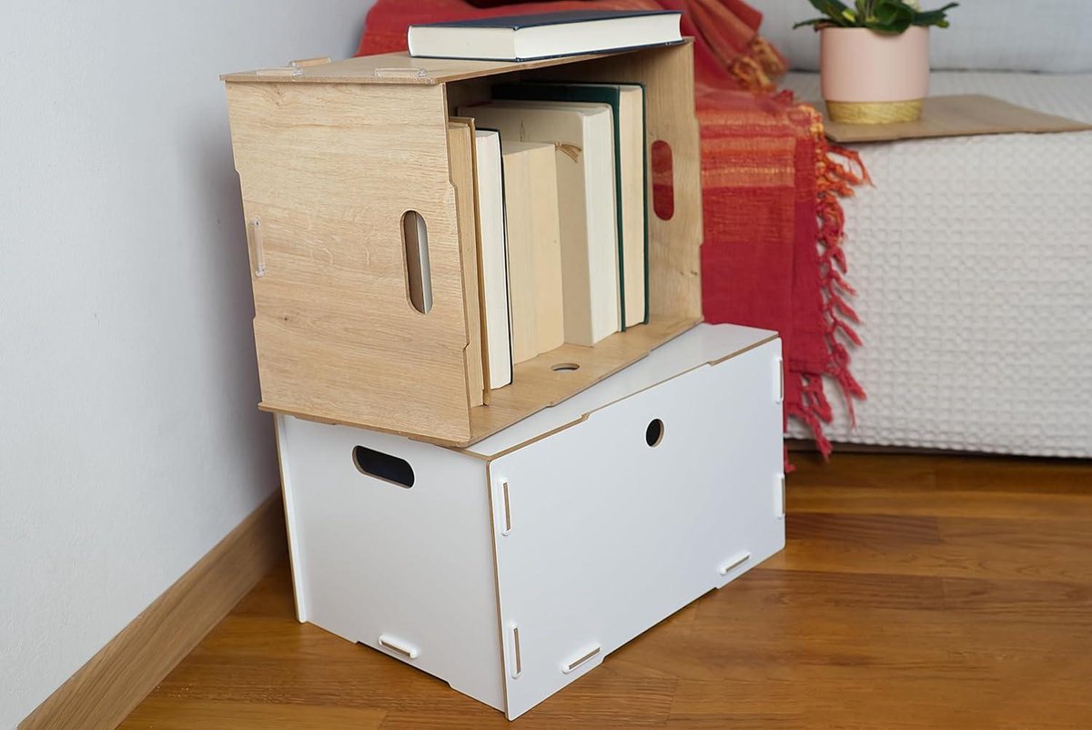 clipfritz - Houten opbergdoos met deksel (ca. 39 x 29 x 14 cm) stapelbaar, draagbaar - Opbergdoos voor kinderkamer met handgrepen
