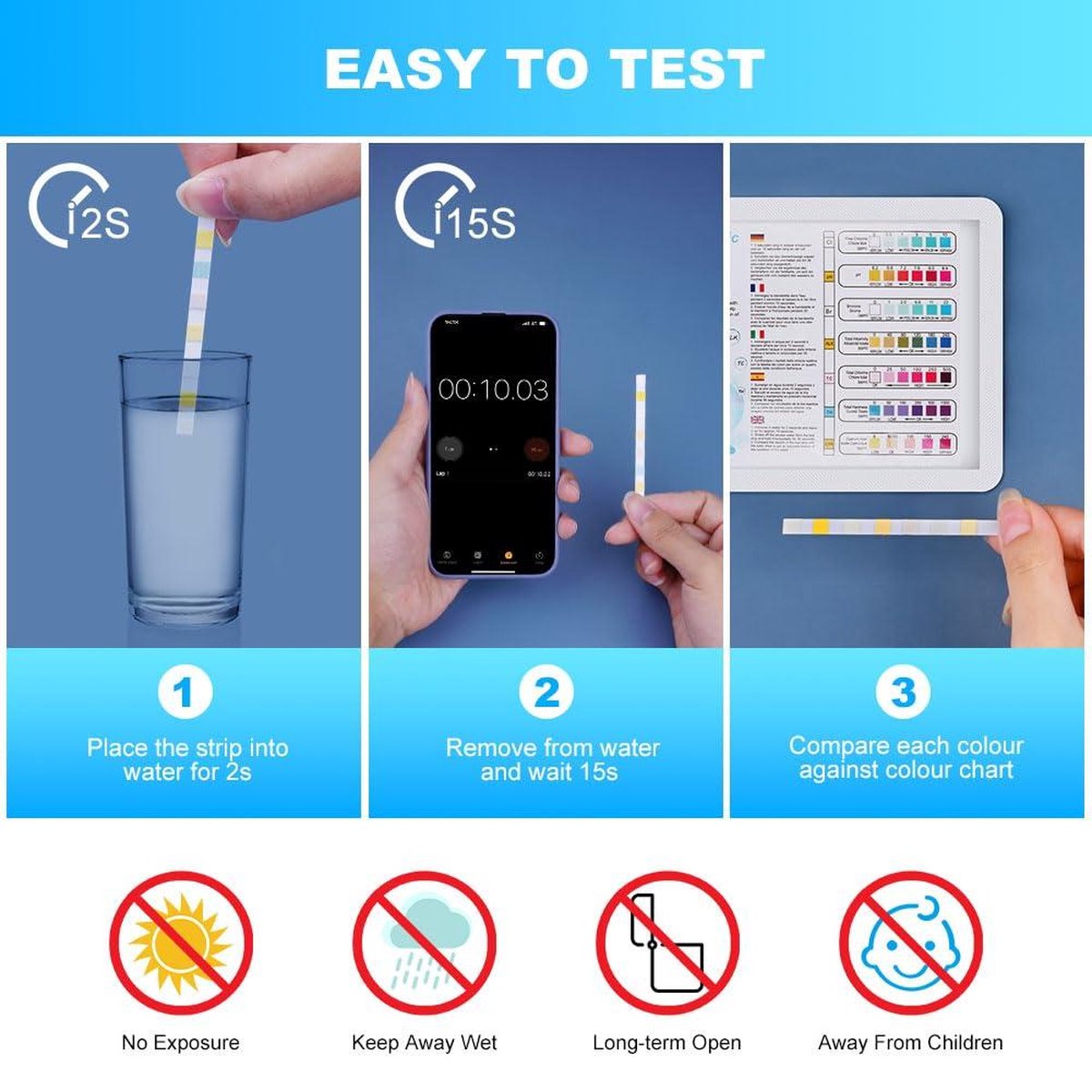 100 Stuks 7-in-1 Waterhardheidsteststrips – Voor Aquarium, Zwembad En Spa. Test Vrij Chloor, PH, Nitraat, Nitriet, Carbonaat, Hardheid En Alkaliteit.