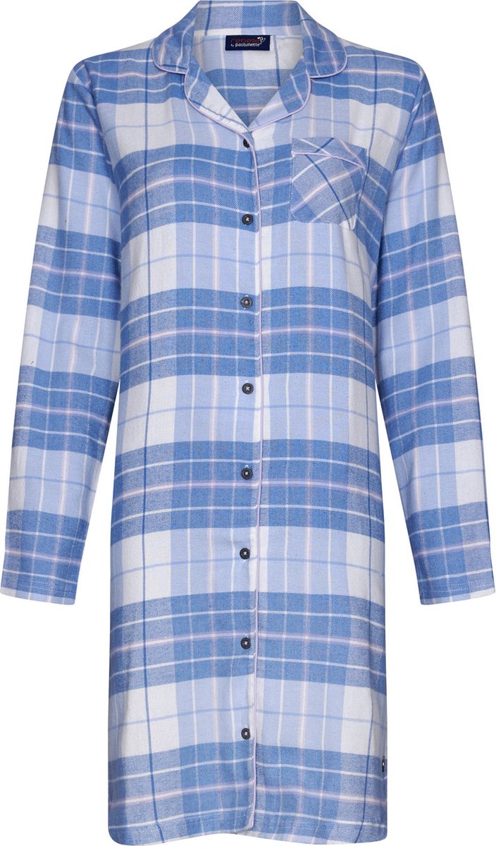 Rebelle Flanellen dames nachthemd lange mouw - Blauw geruit - 46