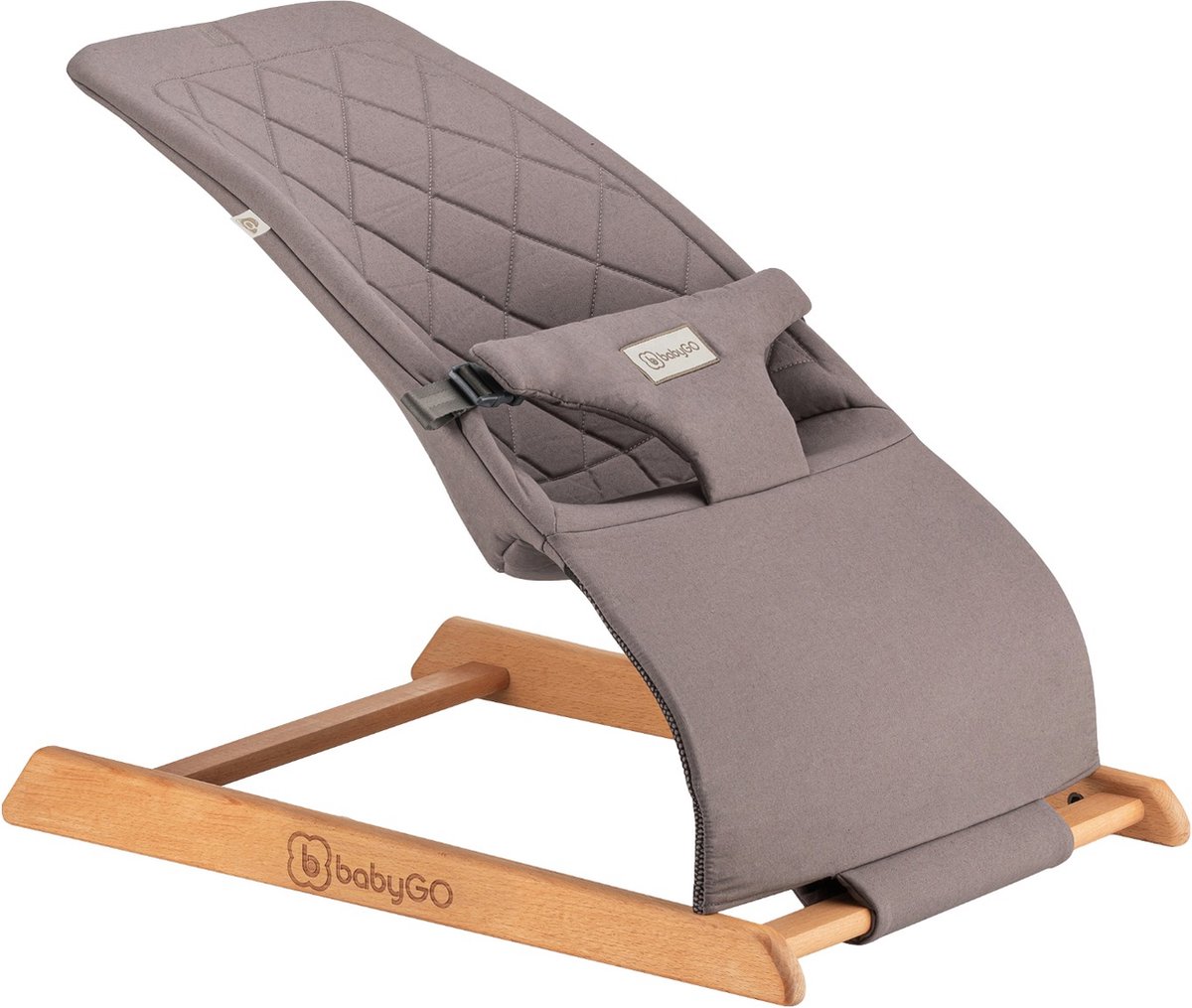 Goedkoopste BabyGO Skippy - Wipstoel - Houten Baby Bouncer- Schommelstoel voor baby's - Grijs