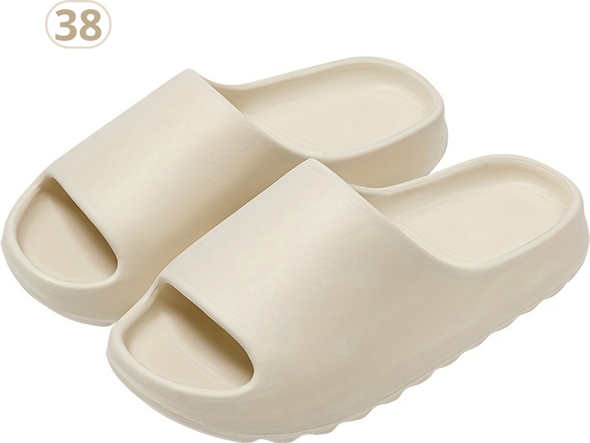 Nivard Comfortabele Slippers - Badslippers - Teenslippers - Anti-Slip Slides - Flip Flops - Stevig Voetbed - Beige - Maat 38
