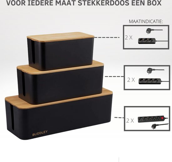 Relaxdays kabelbox bamboe, multi-oplaadstation, kabels verstoppen, kabelmanagement, 3 vakjes, HBD: 16,5x25,5x14cm, wit