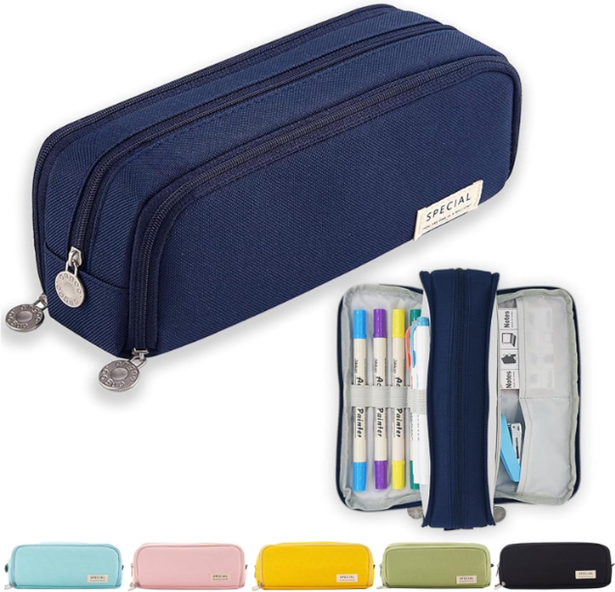 Goldkids St. Right XXL pennenetui 46-delig gevulde schooletui 3 verdiepingen 19 x 13 x 7 cm incl. vulpen jongen meisje en lichtgevende hanger