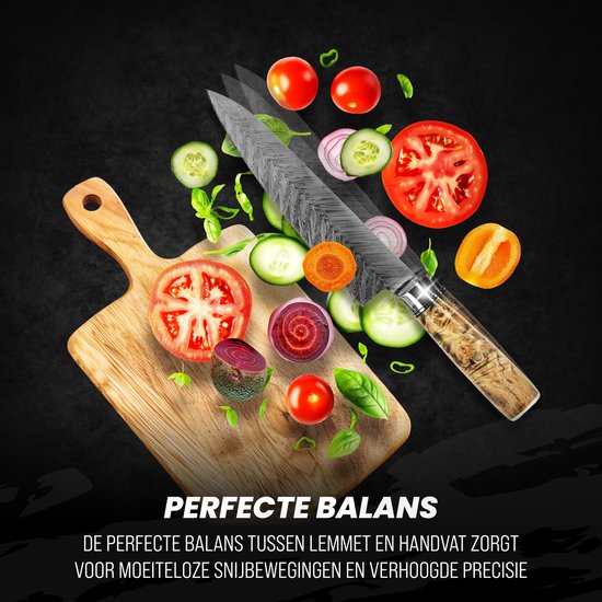 Master Knives Couteau de chef japonais professionnel 20 CM - Couteaux de cuisine en motif Damas de haute qualité - Manche ergonomique en palissandre