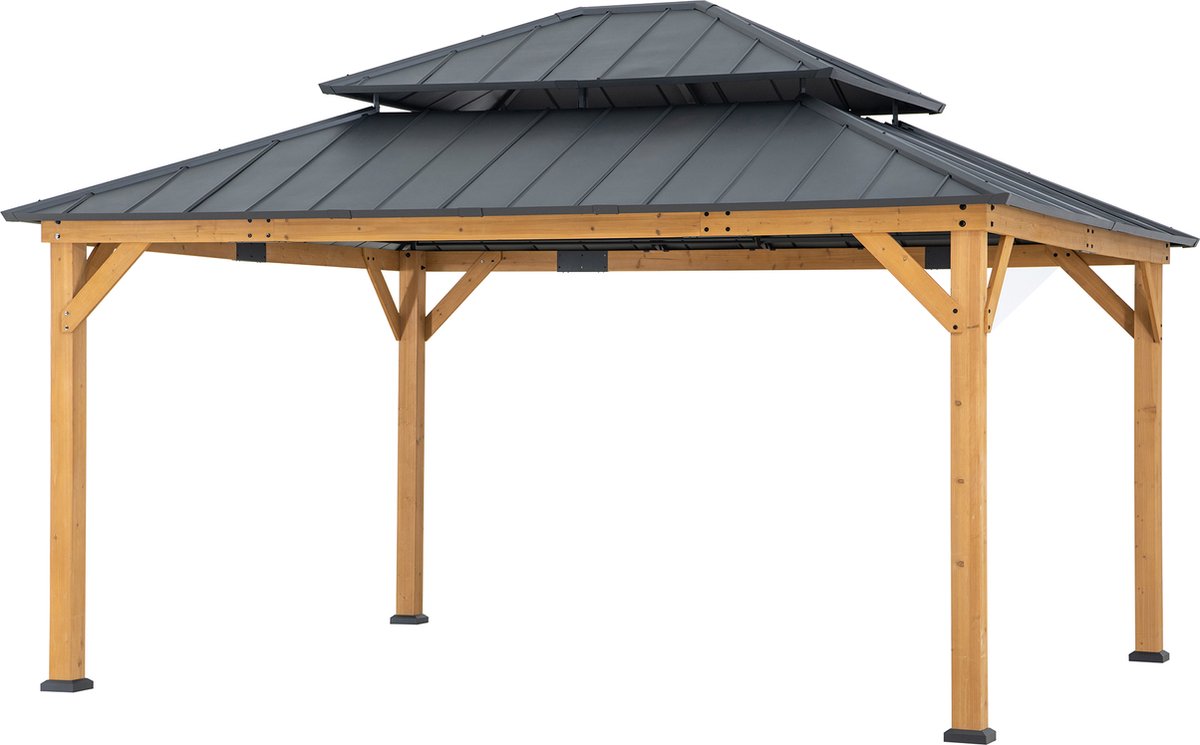 Gazebo luxe tuinpaviljoen in cedarwood met hip-roof hard-top dak 450 x 390cm