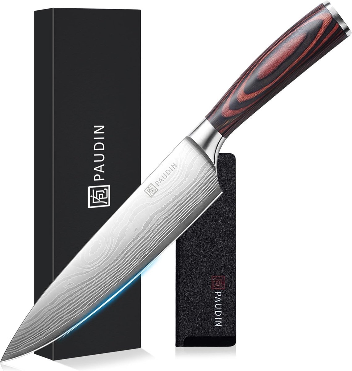 PAUDIN N1 Professioneel Koksmes 20 cm- Japans mes - Keukenmes - Damascus...