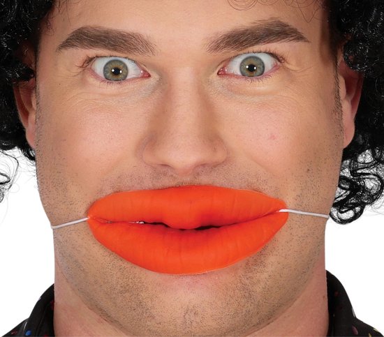 Foto: Fiestas guirca botox lippen rood met elastiek duckface mond nep dikke opgespoten lippen verkleedaccessoires