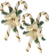 Canne de bonbon Décoration Gerimport - 2x - Plastique - 35 x 25 cm - Blanc/Or - Décorations de Noël