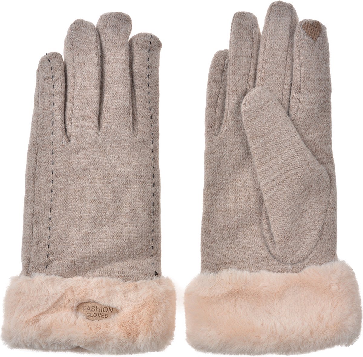 Clayre & Eef Handschoenen met imitatiebont 9x23 cm Beige Polyester