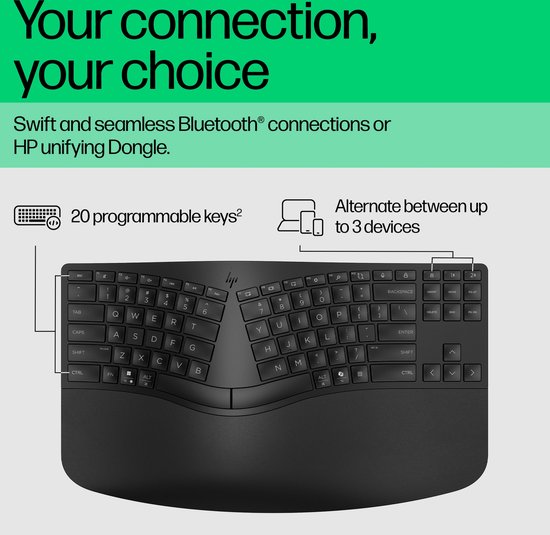 HP 960 Draadloos Toetsenbord Ergonomisch Numeriek QWERTY Zwart