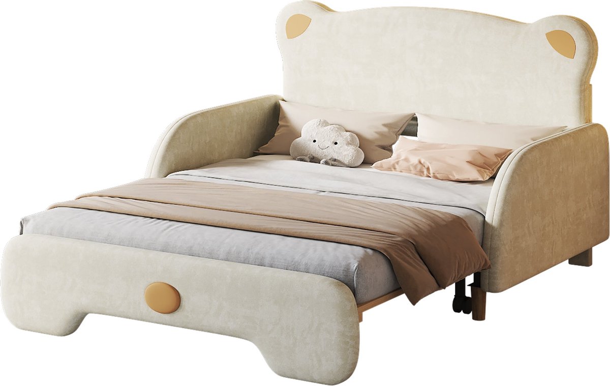 Merax Kinderbed met Bijpassend Matras - Tweepersoonsbed in Berenvorm - Velvet Gestoffeerd