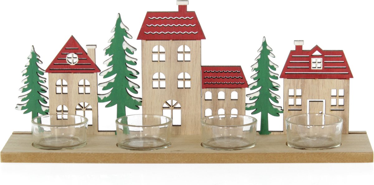 Houten straat met huizen / waxine licht houders/ goldbach/