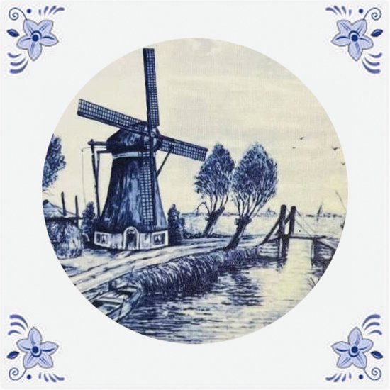 Foto: Delfts blauw tegeltje hollandse molen