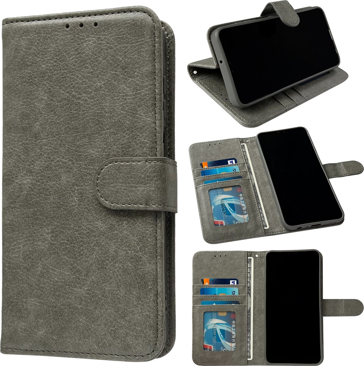 Casemania Hoesje Geschikt voor Apple iPhone 16 - Grijs - Portemonnee Book Case