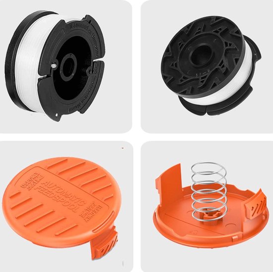 6 stuks - geschikt voor Black & Decker - 1,65 mm in diameter -spoelklos spoel met draad spoeldraad draadspoel trimdraad trimmerdraad grastrimmer kantenmaaier -In de verpakking: 6 spoelen, 6 doppen, 6 veren — afbeelding 2