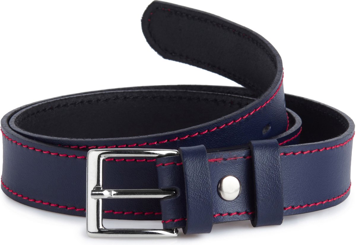 Ladeheid Kinderriem – Riem - Jongens - Broekriem - Verstelbaar - Leer – Marineblauw/Rood – 65 cm LA-EL-KIDS