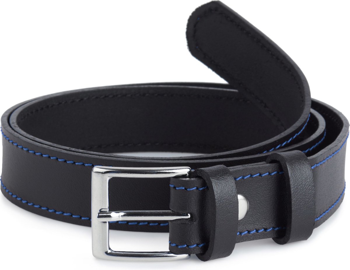 Ladeheid Kinderriem – Riem - Jongens - Broekriem - Verstelbaar - Leer – Zwart/Blauw – 65 cm LA-EL-KIDS