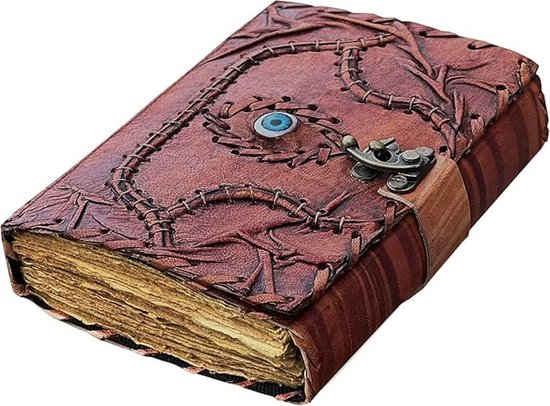 Leren Dagboek - met realistisch Oog - Hocus Pocus - Leren Notitieboek - Schrijfboek - Journal - Schetsboek - Notebook - met Oog - (lxbxd) ca. 18cm x 13cm x 4cm