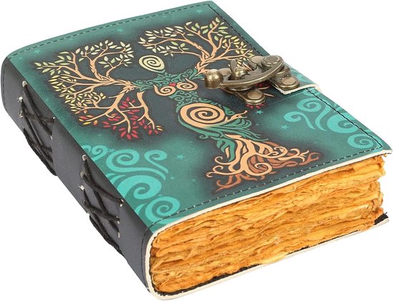 Journal En Cuir Fait Main ALCRAFT Avec Pierre Lapis Triple Lune - Livre D'Ombres, Papier Antique, Grimoire Vierge
