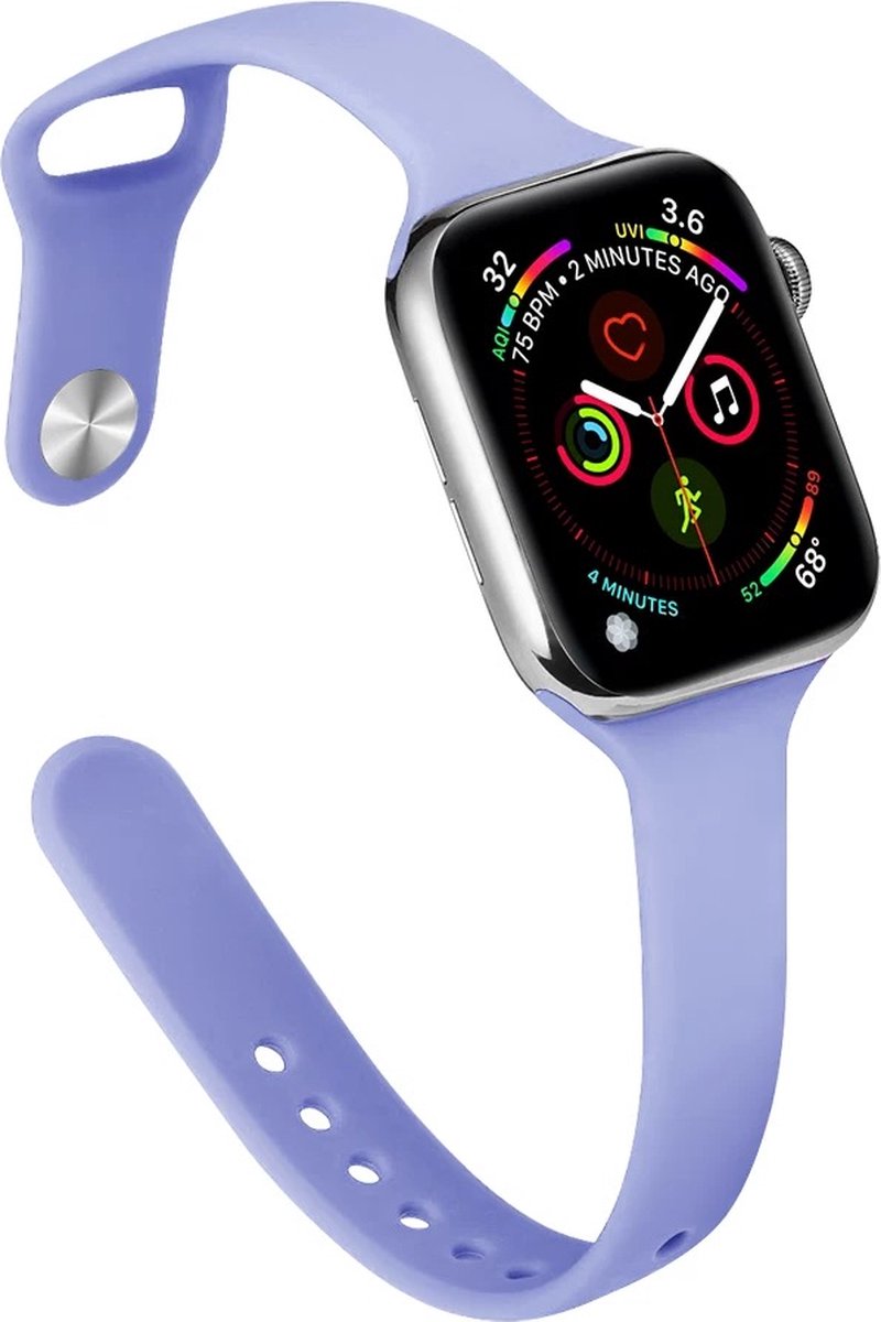 Stravo Slanke Siliconen Bandje - Geschikt voor Apple Watch 46mm (Series 10/11), 45mm (Series 7/8/9), 44mm (Series 4/5/6, SE 1/2/3), 49mm (Ultra 1/2/3) - Slanke en Elegante Siliconen Horlogebandje voor Apple Watch - Paars