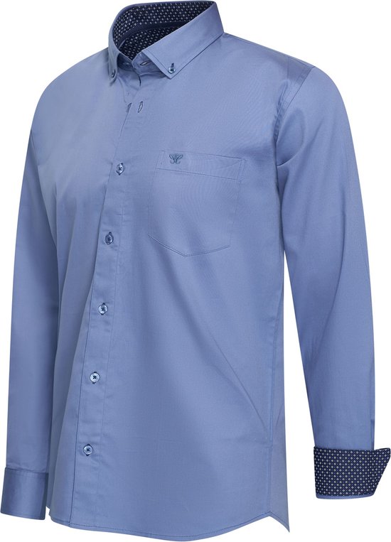 Cappuccino Italia - Heren Overhemden Stretch Overhemd Ancona - Blauw - Maat XXL