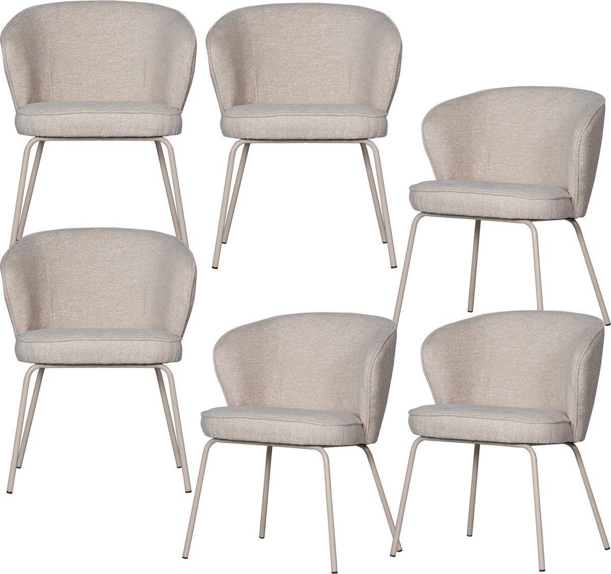 WOOOD Admit Eetkamerstoelen - Polyester - Pebble - Set van 6