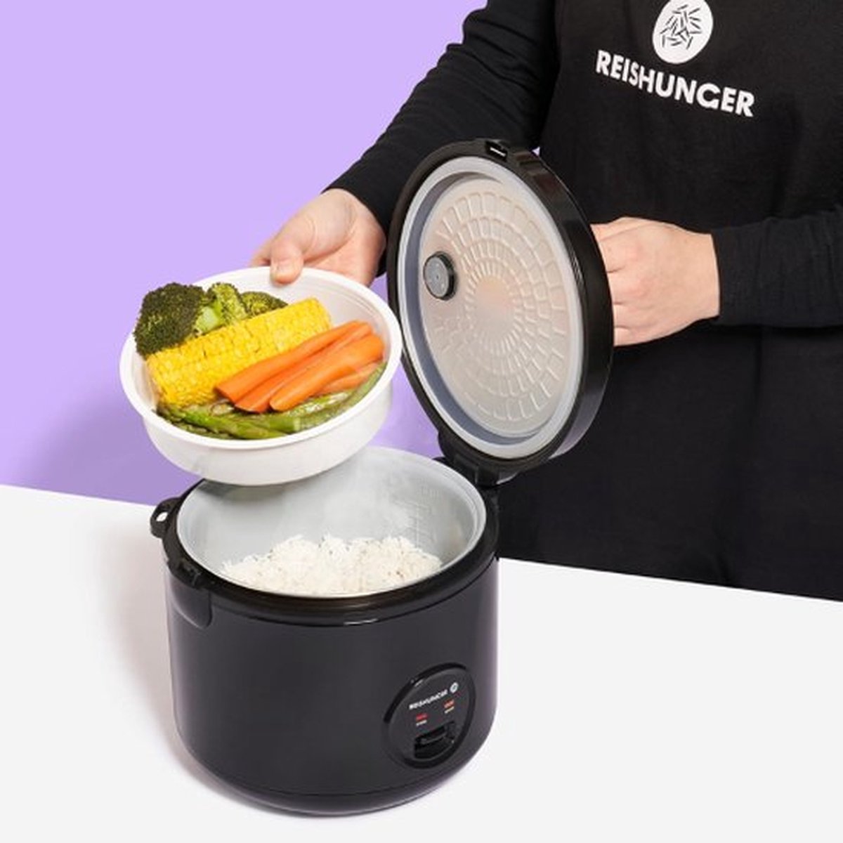 Luxe Rijstkoker – Met Stomer – Slowcooker – Crockpot – 1 Liter – Multicooker – Voedselveilige Materialen – Display – 500W – Zwart – foto 4