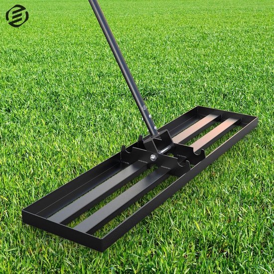 Gazonrakel 76 x 25 cm, nivelleerhark, brede gazonhark voor zanden, rakel voor gazon met 198 cm steel, tuinhark verticuteerder voor erf, tuin, golfbaan