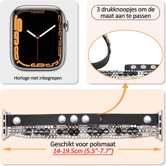Bracelet de Perles de style Boho pour Apple Watch Band série 10 42 mm/41 mm/40 mm/38 mm – Léopard – Bande élastique extensible faite à la main Mode femme pour remplacement de bracelet iWatch