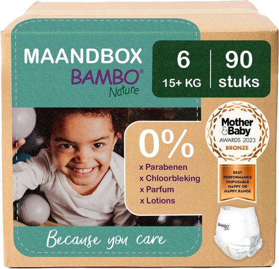 BAMBO Nature Luierbroekjes - Maat 6 (15+ kg) - 90 stuks Maandbox - 0% onnodige toevoegingen - Ideaal voor de gevoelige huid - Nordic Swan Ecolabel