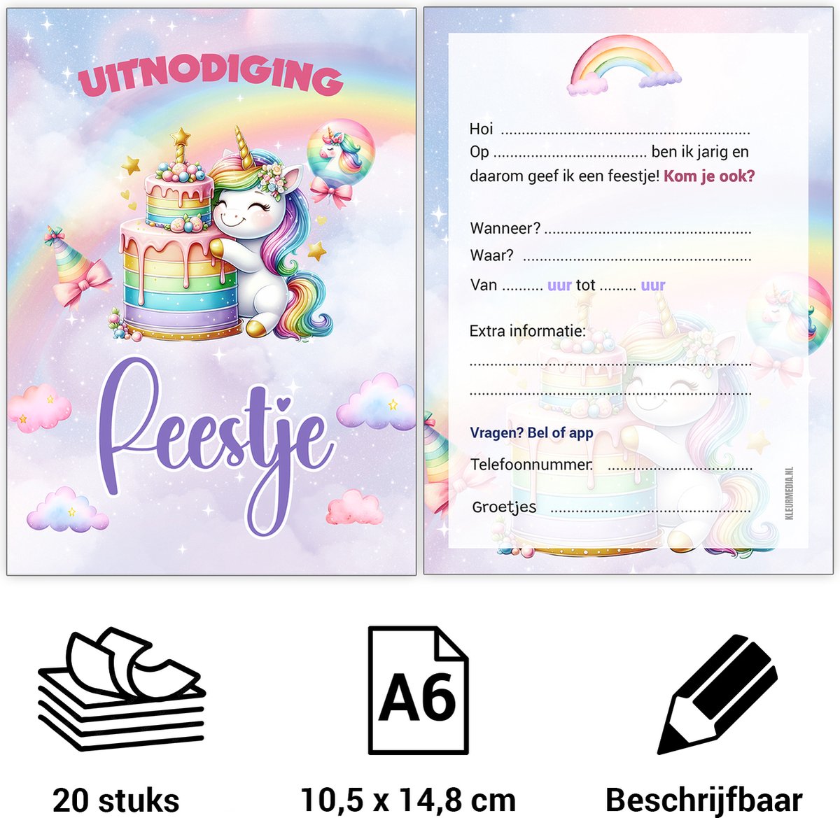 Uitnodiging kinderfeestje - Voordeelset 20 stuks - Thema Unicorn - Beschrijfbaar - Uitnodigingskaarten - Uitnodiging verjaardag - uitnodiging verjaardag feest - Uitnodiging kinderfeestje Jongen of Meisje - Uitnodiging feestje - uitnodigingen - Roze op Prijzenvolger.com