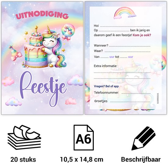 Foto: Uitnodiging kinderfeestje roze unicorn voordeelset 20 stuks beschrijfbaar uitnodigingskaarten uitnodiging verjaardag uitnodiging verjaardag feest uitnodiging kinderfeestje jongen of meisje uitnodiging feestje uitnodigingen