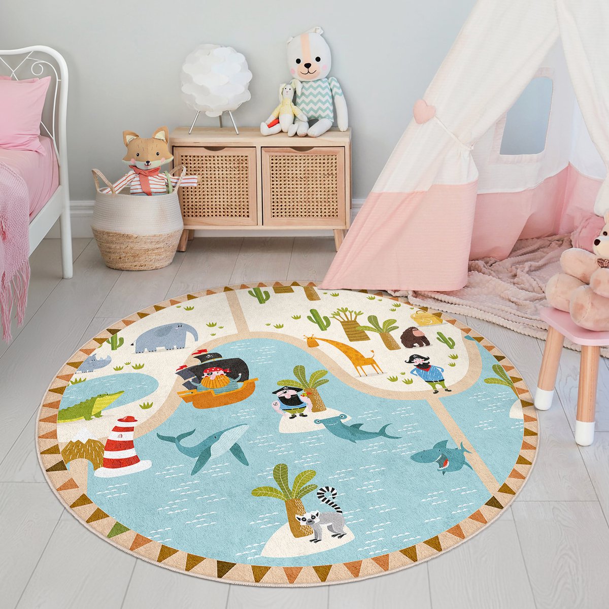 Cartoon lichtgrijs met witte sterren rond tapijt kinderen speelmat Cartoon lichtgrijs met witte sterren rond tapijt kinderen speelmat