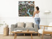 Doodle landschap schilderij | Abstracte droomlandschap verbeeld in magische lijnenspel op doek | Kunst - 75x75 centimeter op Forex | Foto op Forex