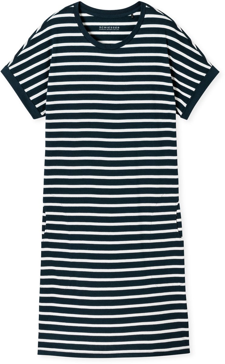 Schiesser dames Cotton Essentials Slaapshirt - dames slaapshirt - nachtblauw gestreept