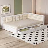 Sweiko Slaapbank Hout 140x200cm Multifunctioneel bed, Zachte rugleuning vorm, Grote opberglade, Platte noedelslijst, Eenpersoonsbed dennenhout, Wit (Zonder matras)