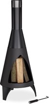 tuinhaard met pook - 120 x 45 cm - staal - buitenkachel - zwart