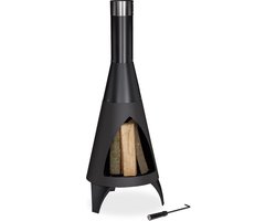tuinhaard met pook - 120 x 45 cm - staal - buitenkachel - zwart