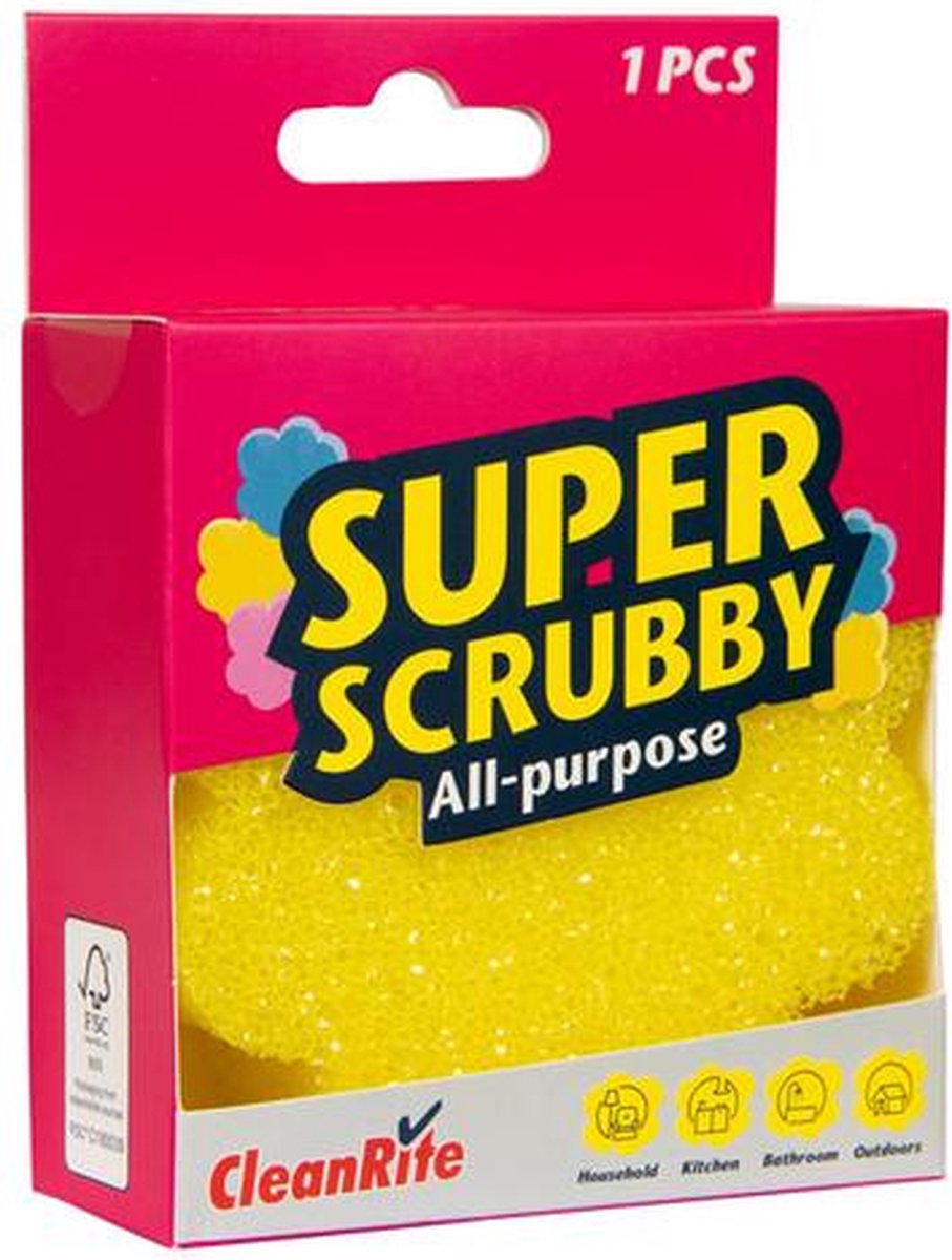 CleanRite Super Scrubby Schuursponsjes Krasvrij | 1X pakje | Schoonmaak Spons - Badkamer - Keuken - Schrobber - Super scrubby all-purpose supper scrubby | 3X Stuks