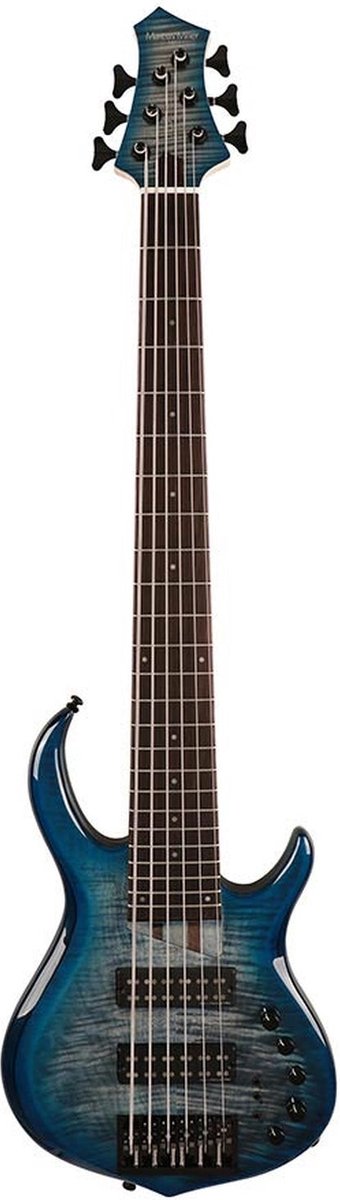 Sire Basses M7+ A6/TBL basgitaar, 6-snarig, swamp ash + massief esdoorn, transparant blauw